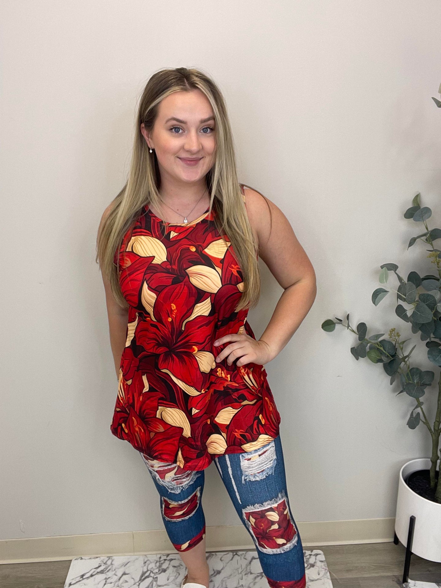 Ruby Red Flowy Tank Top