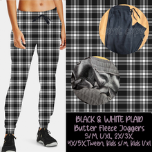 Load image into Gallery viewer, BLACK &amp; WHITE PLAID - BUTTER FLEECE LINED UNISEX JOGGERS