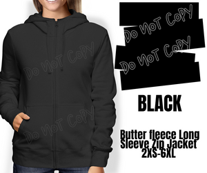 SOLID BLACK - BUTTER FLEECE LONG SLEEVE ZIP HOODIES