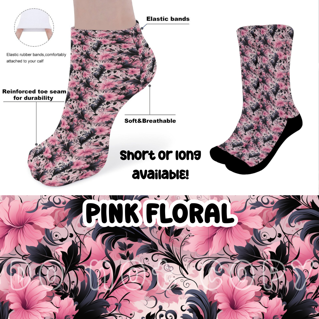 PINK FLORAL - CUSTOM PRINTED SOCKS ROUND 2 PREORDER CLOSING 12/29 ETA FEB