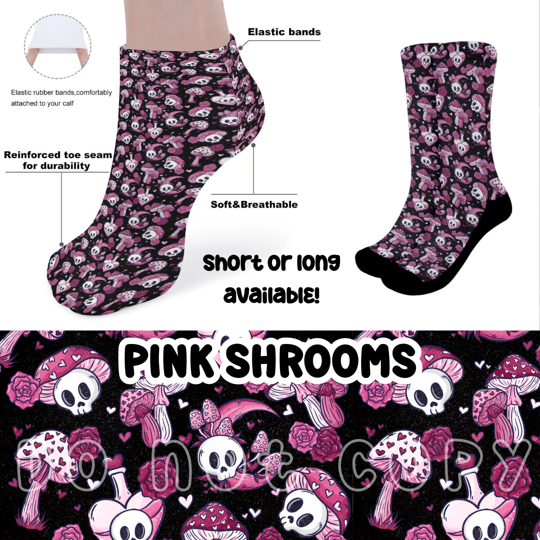 PINK SHROOMS - CUSTOM PRINTED SOCKS ROUND 2 PREORDER CLOSING 12/29 ETA FEB