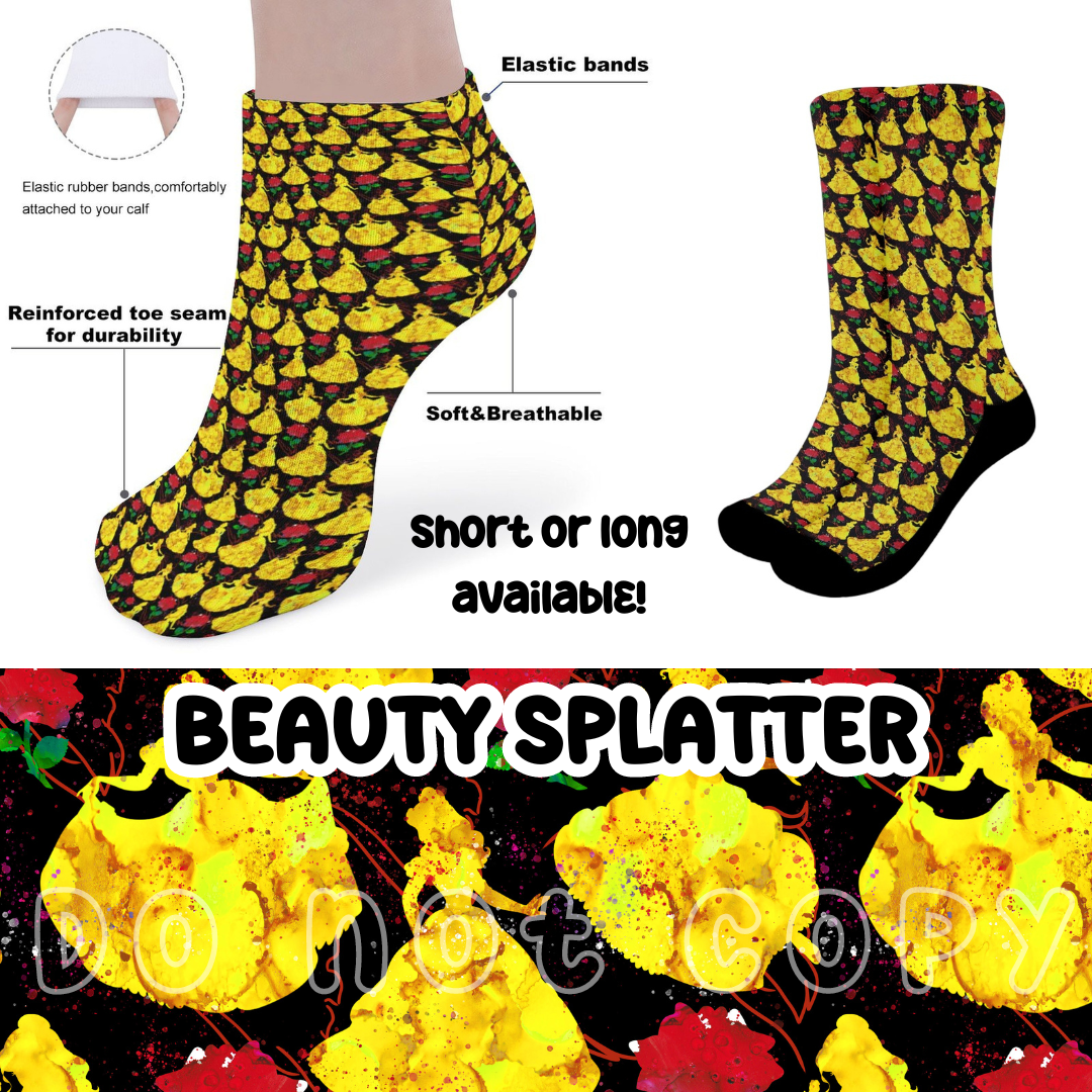 BEAUTY SPLATTER - CUSTOM PRINTED SOCKS ROUND 2 PREORDER CLOSING 12/29 ETA FEB