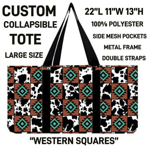 RTS - Western Squares Collapsible Tote