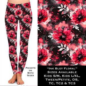 Ink Blot Floral Leggings with Pockets