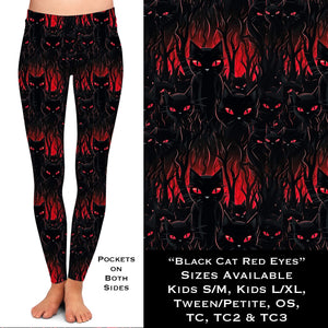 Black Cat Red Eyes Leggings with Pockets