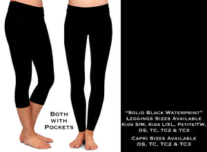 Solid Black Waterprint Leggings & Capris with Pockets