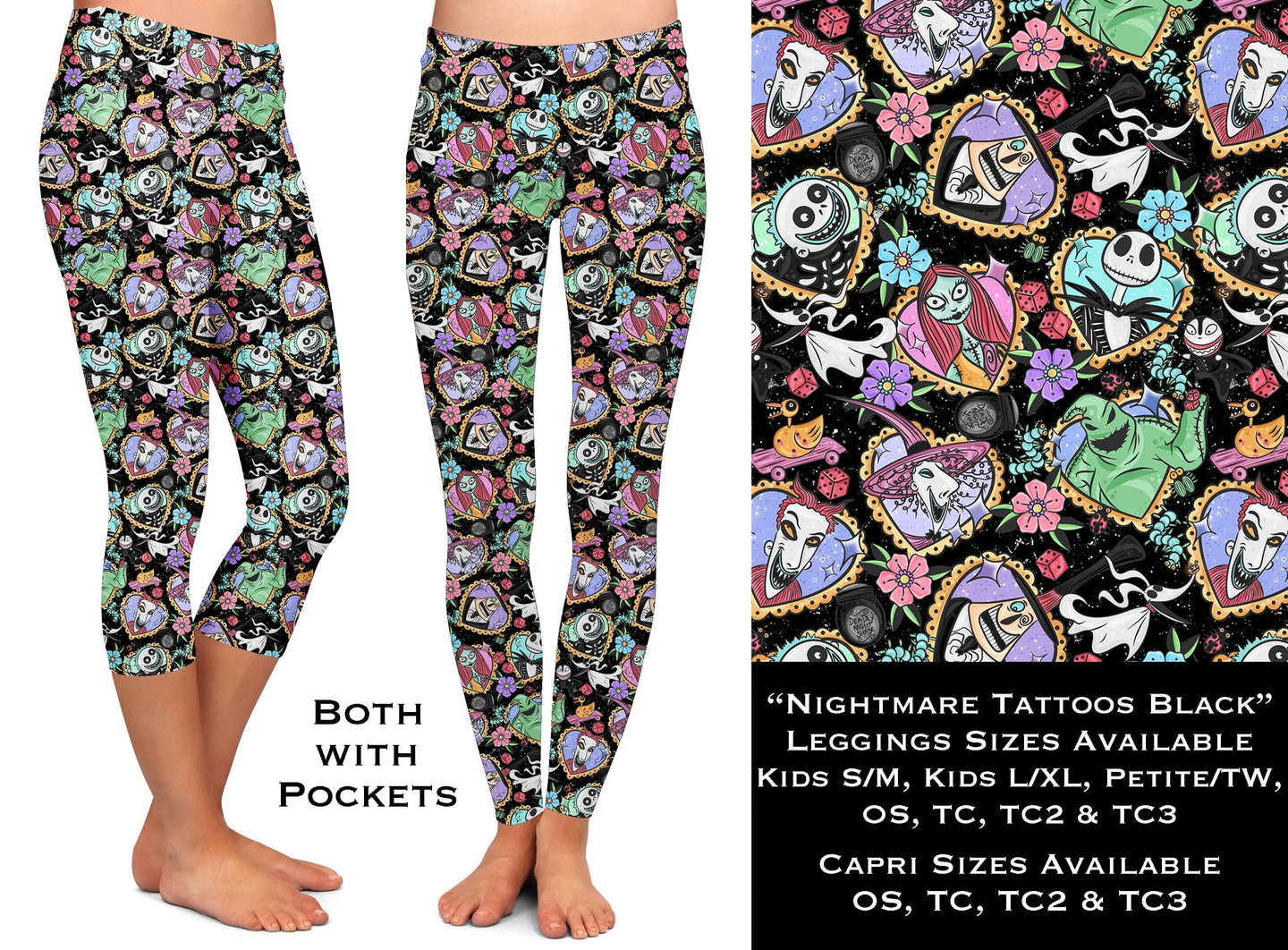 Nightmare Tattoos Black Leggings & Capris with Pockets