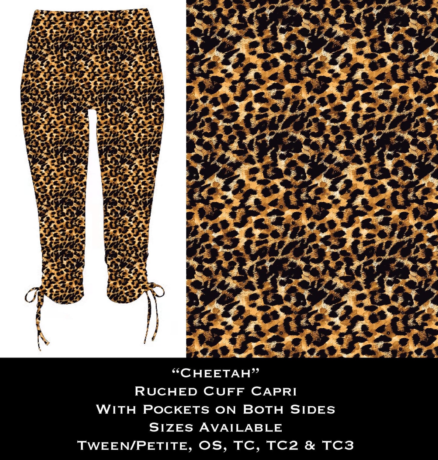 Cheetah Ruched Cuff Capris with Side Pockets - Preorder Closing 5/25 ETA: Early July