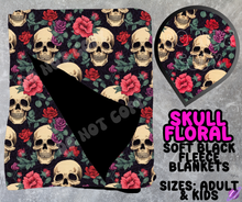 Load image into Gallery viewer, SKULL FLORAL - SOFT BLACK FLEECE THROWS 10 - PREORDER CLOSING 5/4