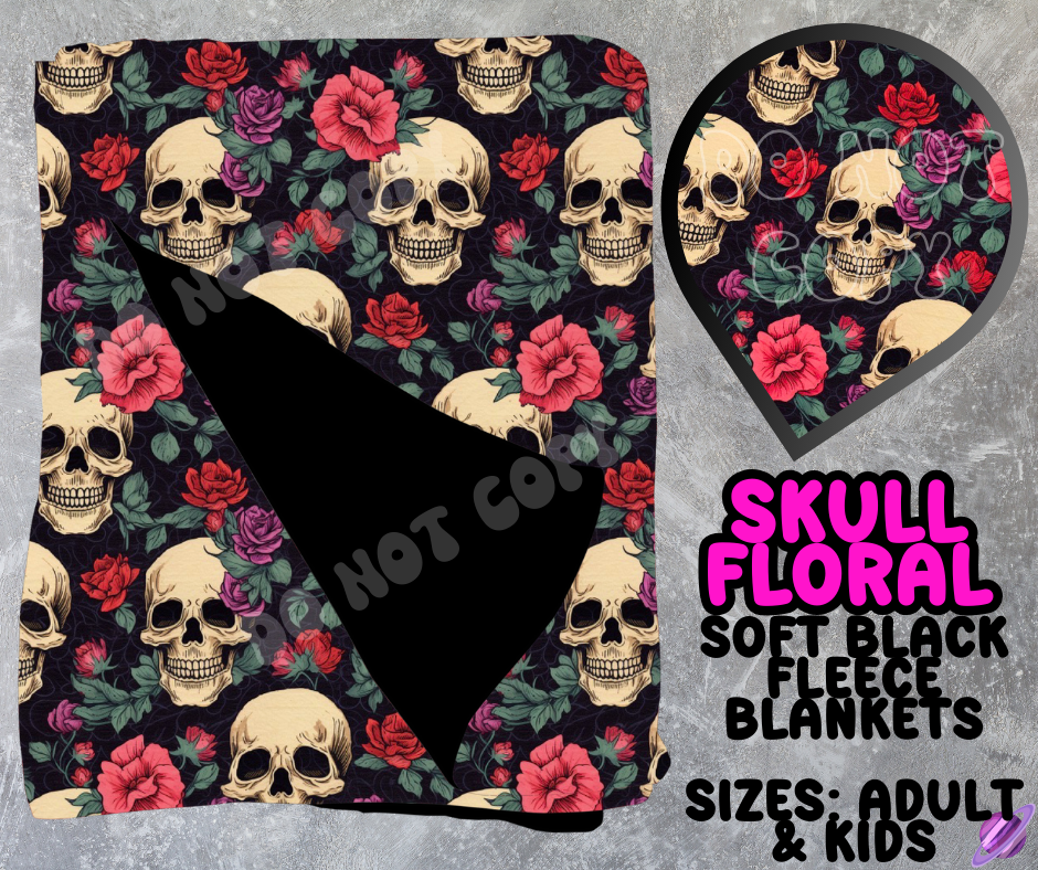 SKULL FLORAL - SOFT BLACK FLEECE THROWS 10 - PREORDER CLOSING 5/4