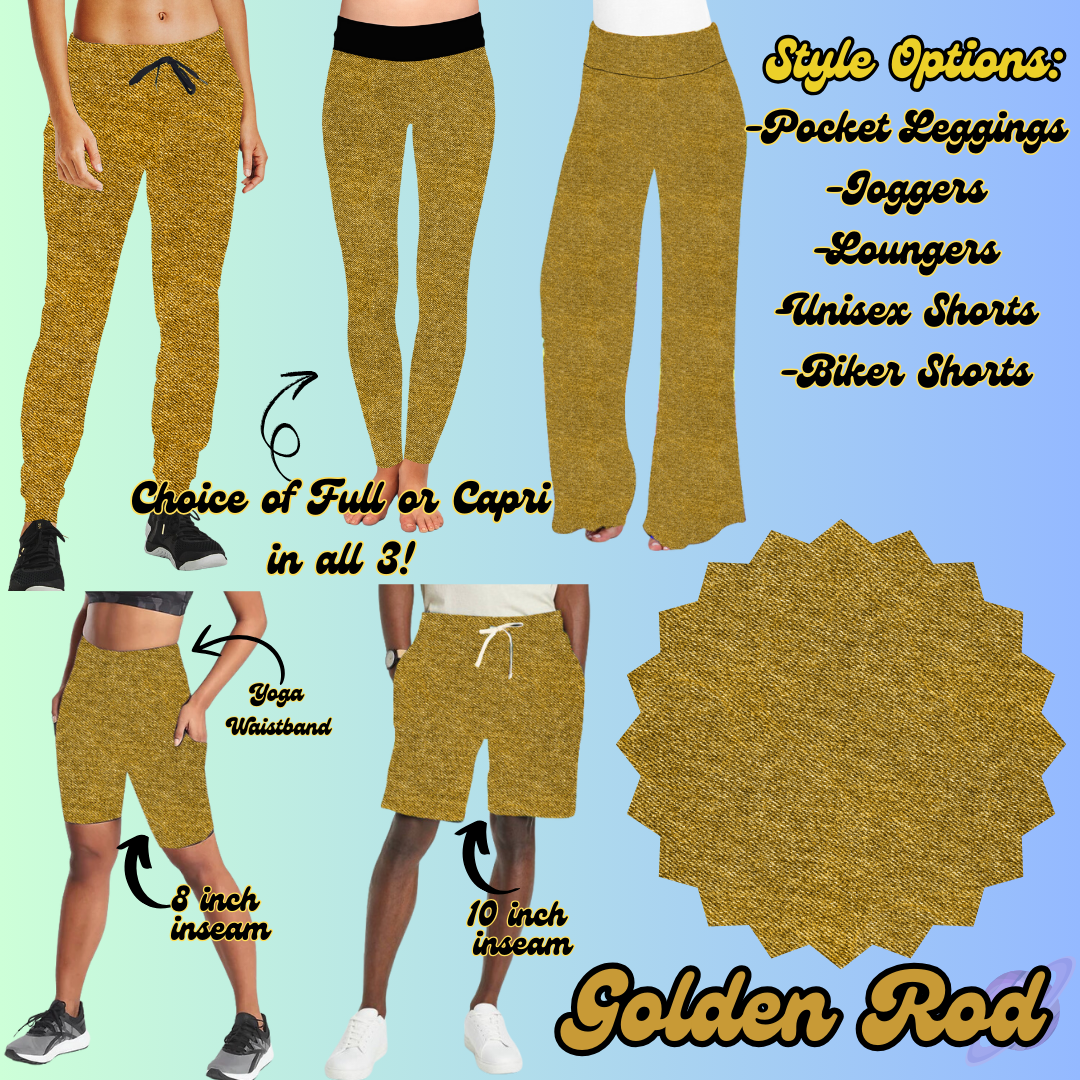 GOLDEN ROD - LEGGING/JOGGER/LOUNGER/SHORTS - COLOR DENIM RUN PREORDER CLOSING 5/6
