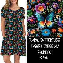 Load image into Gallery viewer, FLORAL BUTTERFLIES - T-DRESS W/ POCKETS - PREORDER CLOSING 7/3 ETA AUG/SEP