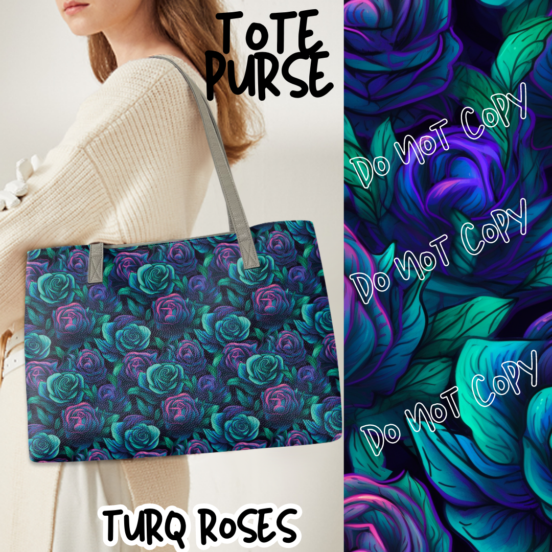 BAG RUN 2 - TURQ ROSES - TOTE PURSE