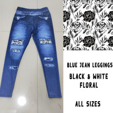 Load image into Gallery viewer, LEGGING JEAN RUN-BLACK WHITE FLORAL (ACTIVE BACK POCKETS)