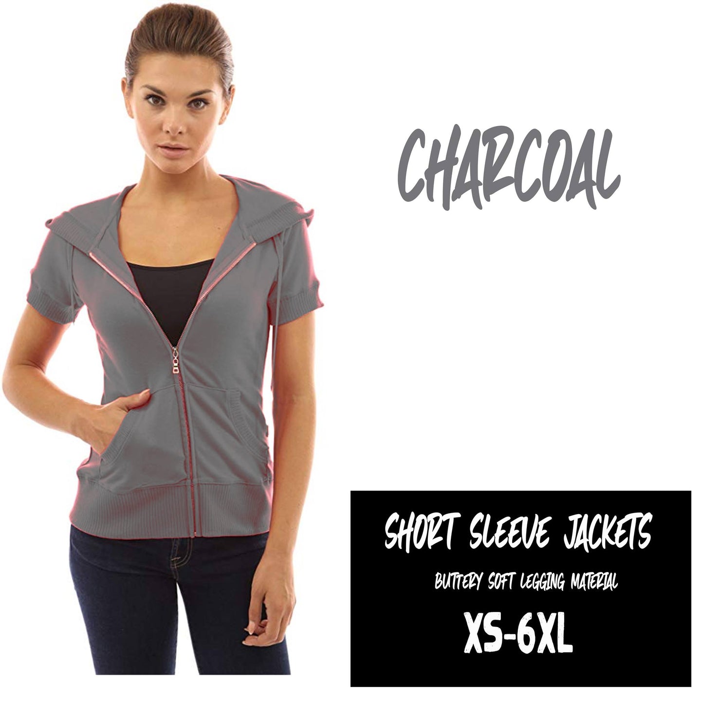 SOLID SHORT SLEEVE JACKETS-CHARCOAL