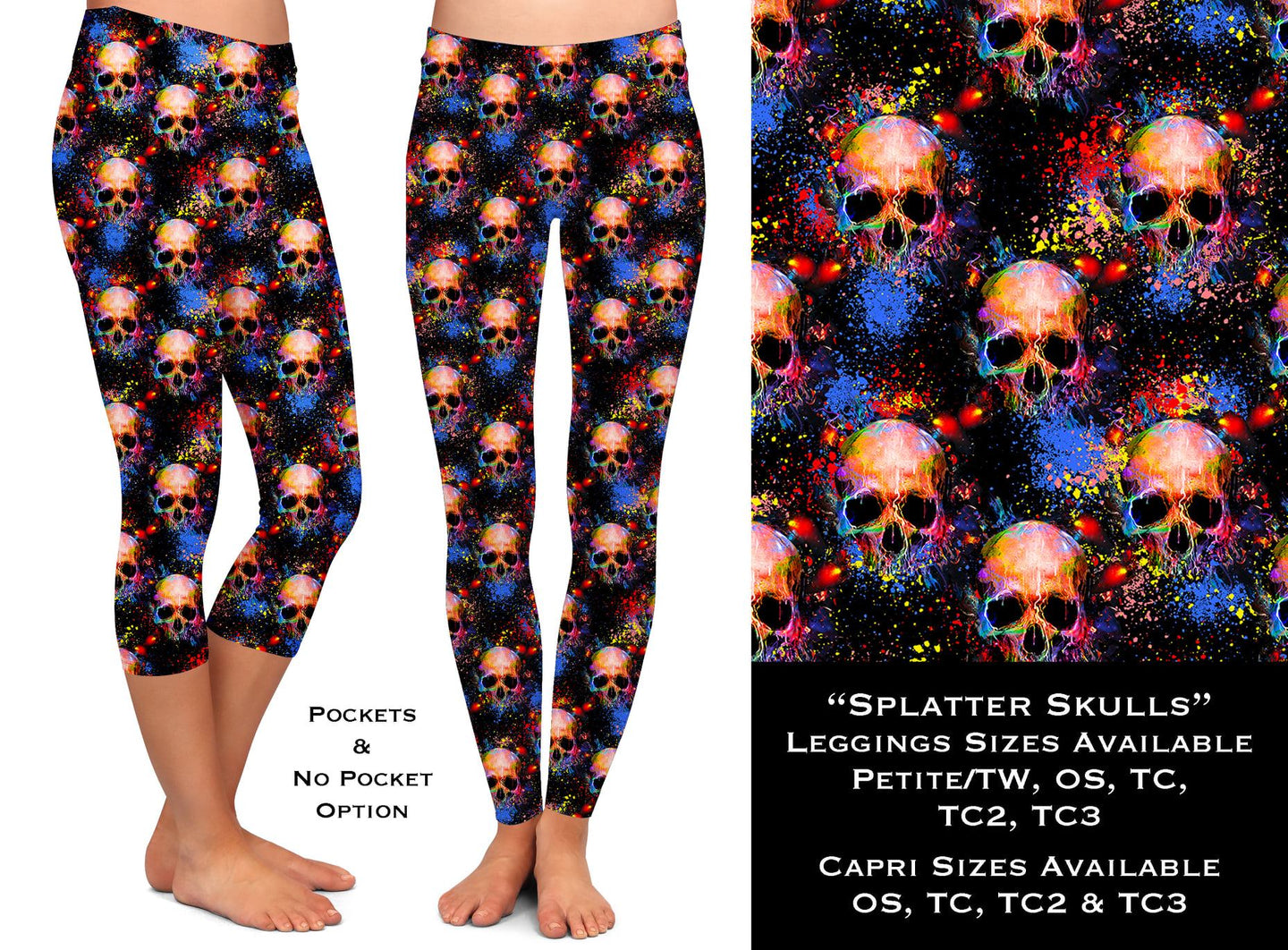 Splatter Skulls Full & Capri Leggings