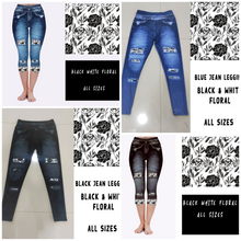 Load image into Gallery viewer, LEGGING JEAN RUN-BLACK WHITE FLORAL (ACTIVE BACK POCKETS)