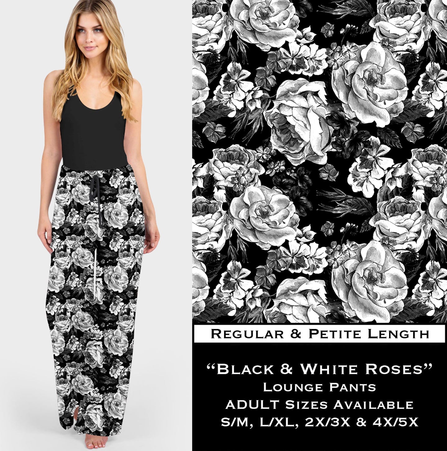 Black & White Roses Lounge Pants