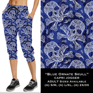 Blue Ornate Skull - Capri Length Joggers