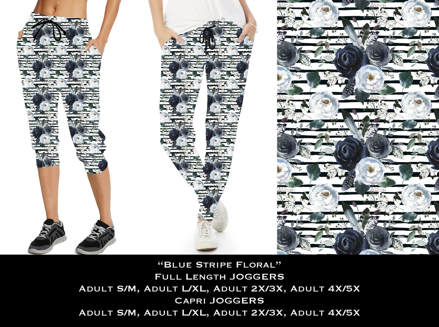 Blue Stripe Floral Full & Capri Joggers