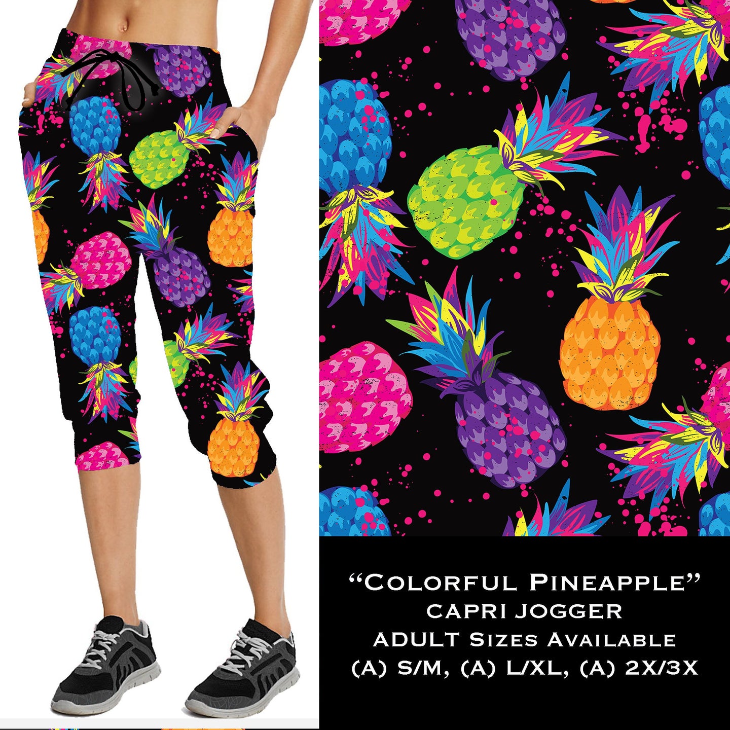Colorful Bright Pineapple - Capri Length Joggers