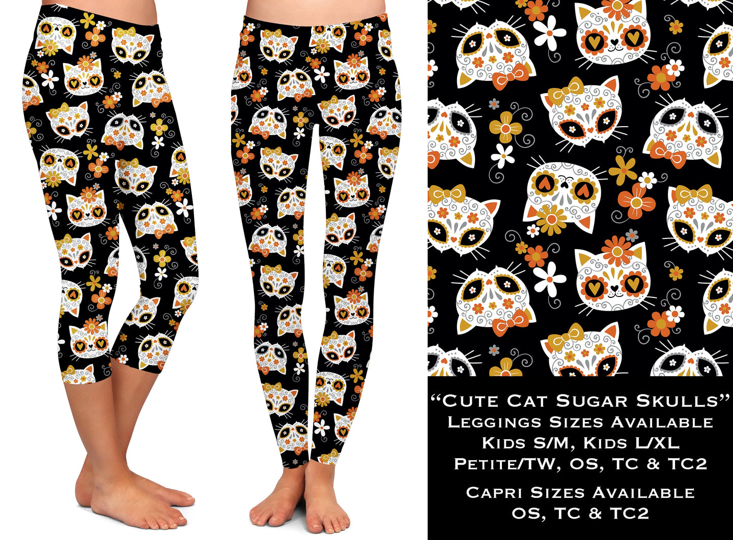 Cute Cat Sugar Skulls - Leggings & Capri