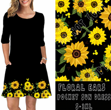 Load image into Gallery viewer, 3/4 SLEEVE POCKET DRESS- FLORAL EARS