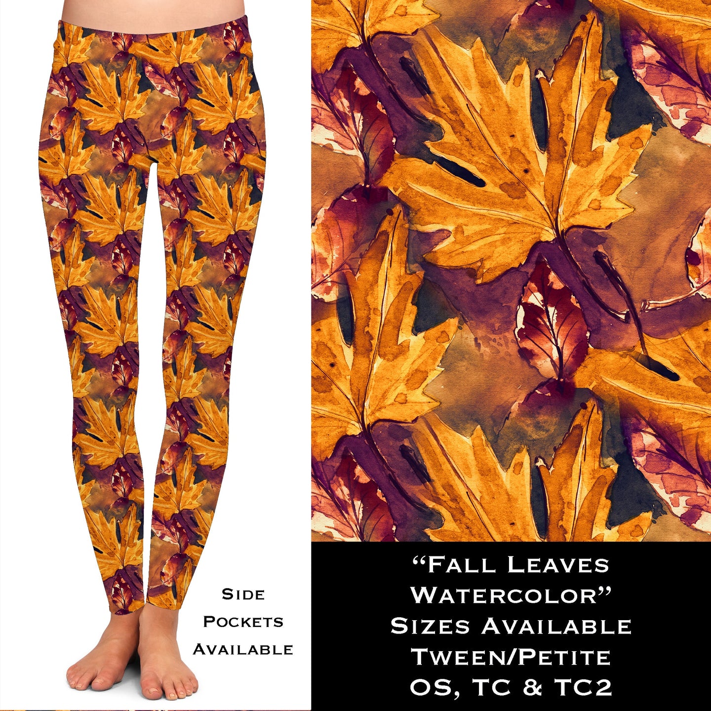 Fall Leaves Watercolor Full Leggings