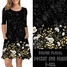 Load image into Gallery viewer, 3/4 SLEEVE POCKET DRESS- GOLDEN DRIPPED FLORAL POCKET DRESS