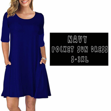 Load image into Gallery viewer, 3/4 SLEEVE POCKET DRESS- SOLID NAVY