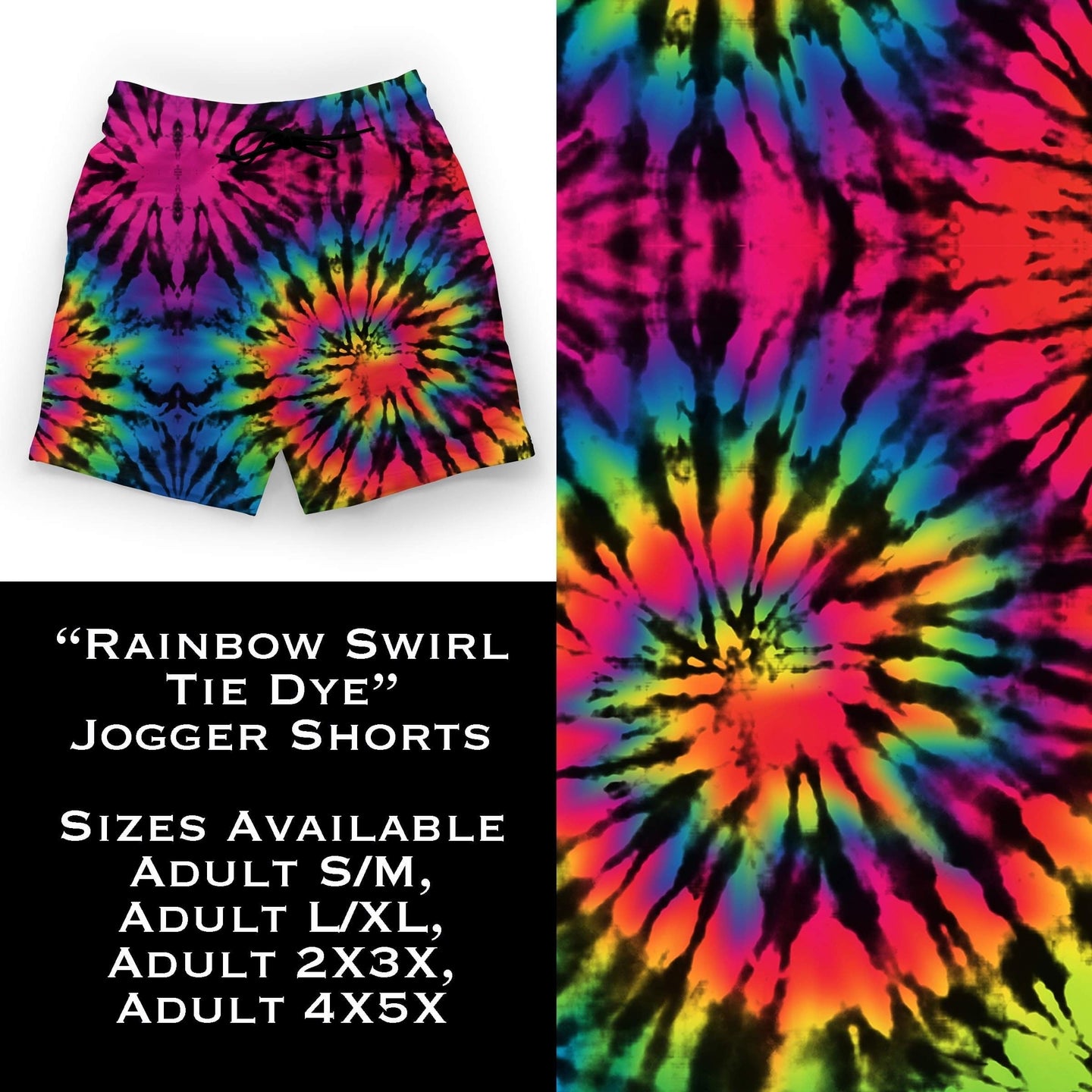 B108 - Rainbow Swirl Tie Dye Jogger Shorts
