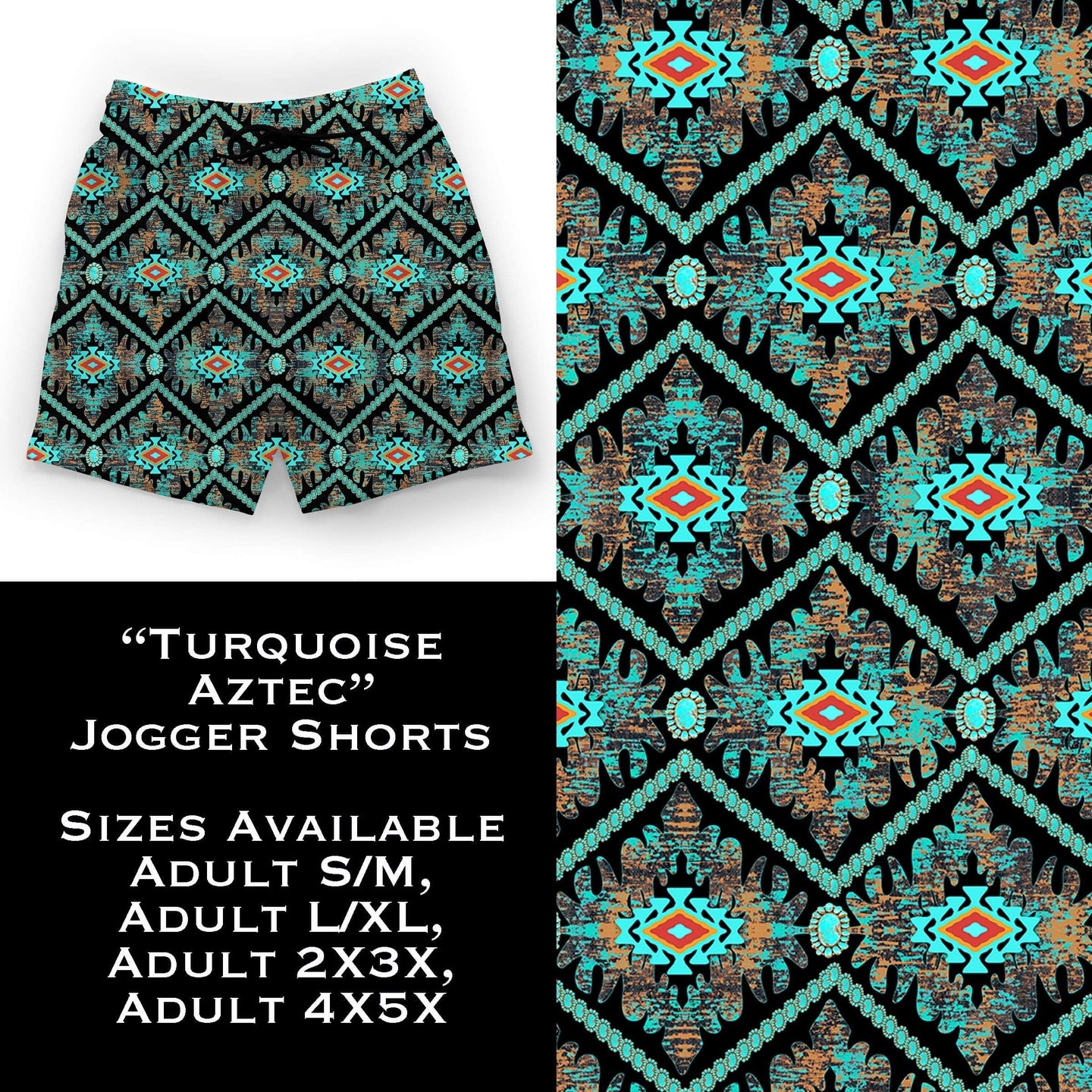 B108 - Turquoise Aztec Jogger Shorts