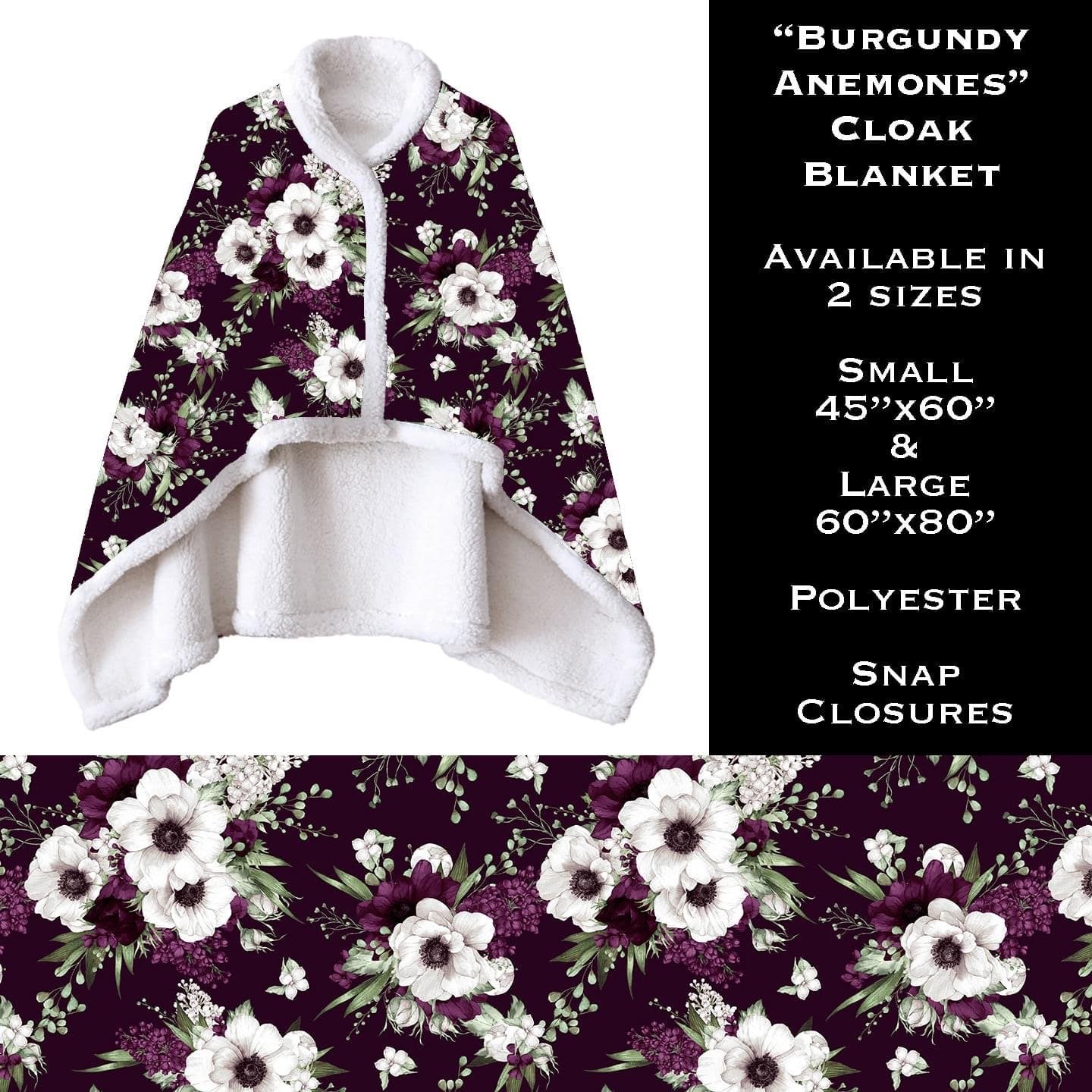 Burgundy Anemones Cloak Blanket
