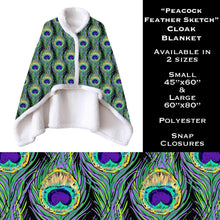 Load image into Gallery viewer, Peacock Feather Sketch Cloak Blanket