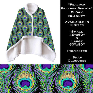 Peacock Feather Sketch Cloak Blanket