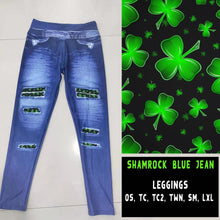 Load image into Gallery viewer, LUCKY IN LOVE-SHAMROCK BLUE JEAN LEGGINGS PREORDER CLOSING 11/12
