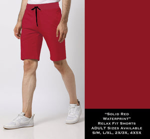 SOLID RED WATERPRINT RELAXED FIT SHORTS