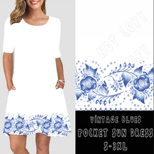 Load image into Gallery viewer, 3/4 SLEEVE POCKET DRESS- VINTAGE BLUES