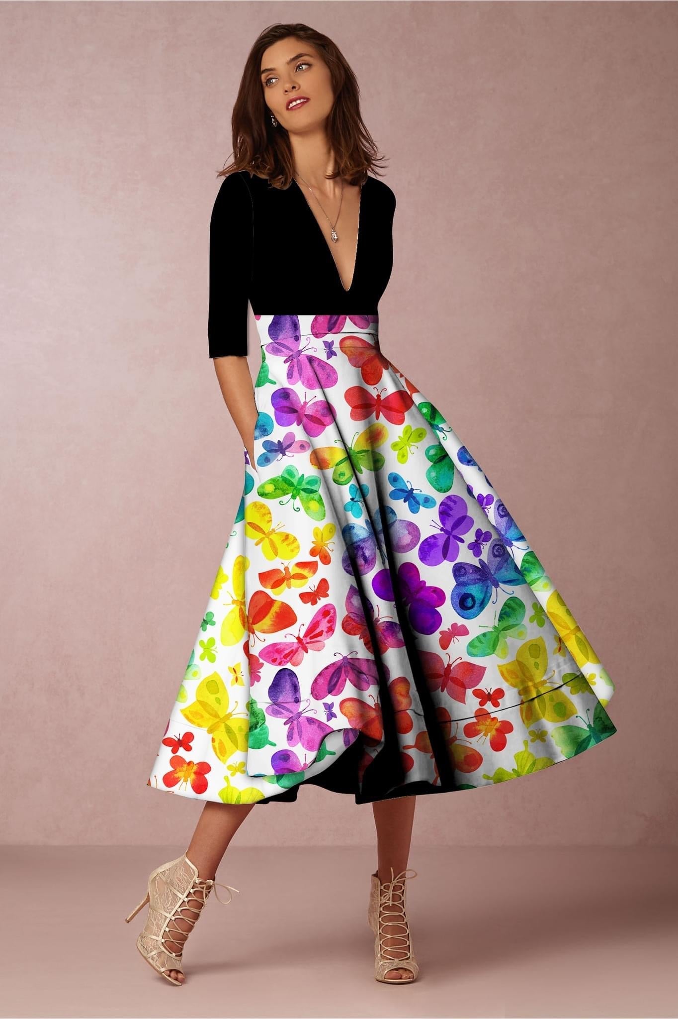 Pride Butterflies Maxi Skirt/Midi Dress With Pockets - In Stock